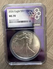 2026 American Silver Eagle $1 NGC Purple Core MS70 ASE and 2025 CAS MS 70
