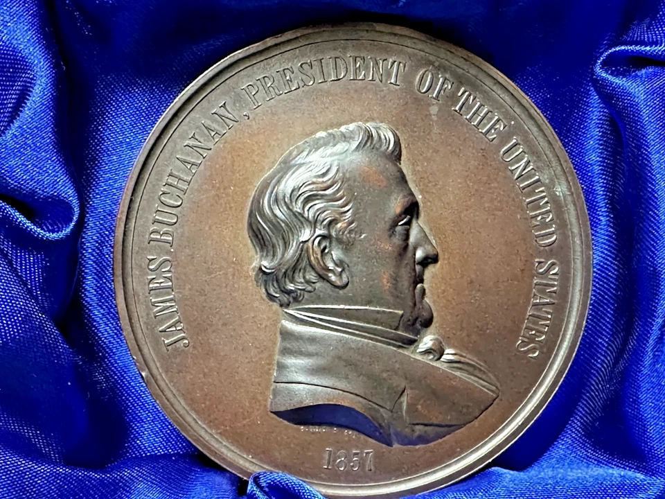 RARE 1857 BRONZED COPPER JAMES BUCHANAN INDIAN PEACE MEDAL FIRST BASEBALL  M57 - Image 2 of 4