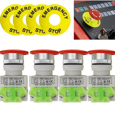 22mm 660V 10A Push Button Switch Emergency Stop 4pcs DPST 1NO/1NC Red Mushroom ๑