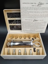 Ateco Icing Set Pastry Cake Decorating Kit 12 Tips Box Instructions Vintage #556