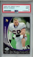 PSA 9 MINT Brock Lesnar 2004 Upper Deck Sweet Spot #203 Rookie Card #608/999. rookie card picture