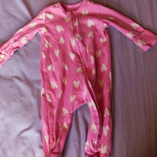 George Pink & White Heart Print Baby One Piece Sleepsuit Long Sleeve 3-6M