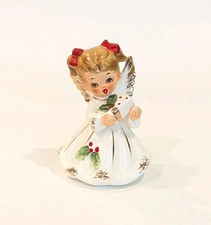 VTG Rare Josef Originals Christmas Angel Present Holly Berries Foil Label Gold