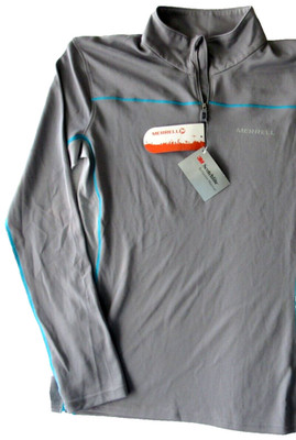 Merrell Mens size M Gray Athletic 1/2 Zip Jacket Thumbholes Reflective Material