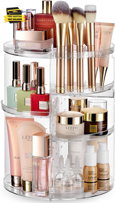 360 Rotating Makeup Organizer Countertop - Adjustable Shelf Height - the Perfect