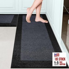 Machine Washable (24" x 36"+ 24" x 60"') Kitchen Rugs Set of 2, Non Slip