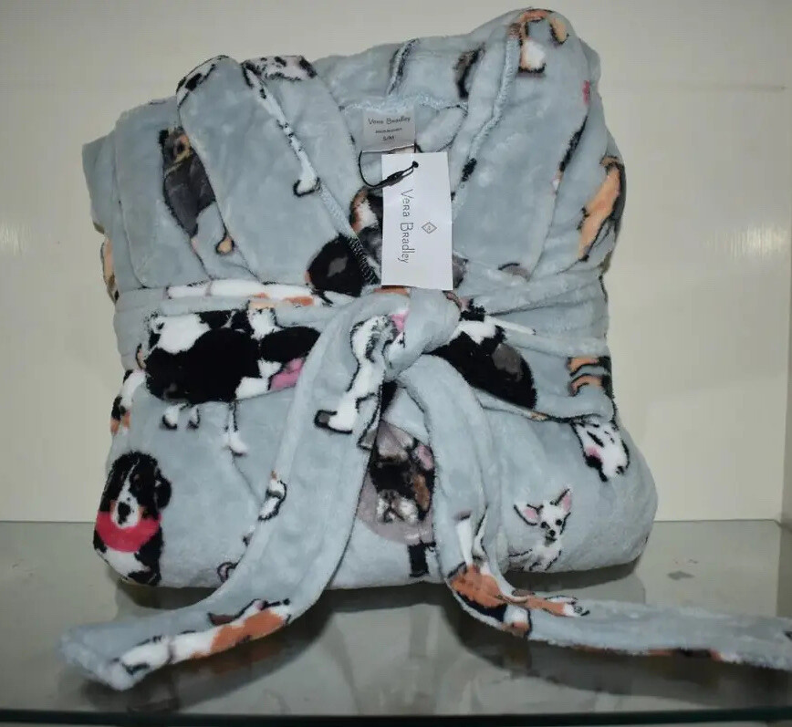 Vera Bradley Women's Fleece Robe Dog Show 21640-16012 Gray NWT | eBay