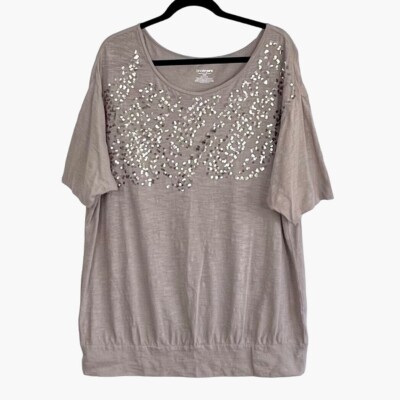 Lane Bryant Top Tee Blouse Sequined Design Taupe Color Size 18/20 Banded  Bottom