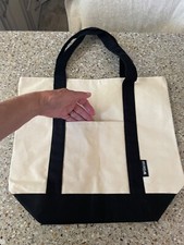 Wacoal EXTRA NICE Tote Front Pocket Fully Lined Bag NEW Cream Black 16x6 x12"