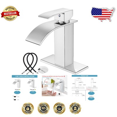 Luxury Short Waterfall Faucet with Single Handle & Pop Up Drain - Polish Chrome