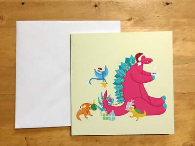 Süße Dinosaurier Szene Weihnachten - Grußkarte