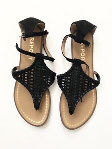 Black Flat Sandals by Report Size 6 