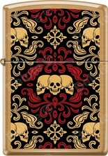Zippo Day Of The Dead Skulls Ornament Tattoo Art Brushed Brass Windproof Lighter