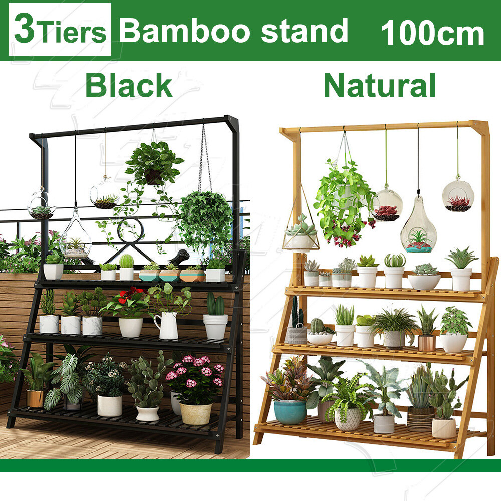 Metal Folding Hanging Pot Plant Stand Flower Shelf Storage Rack Outdoor