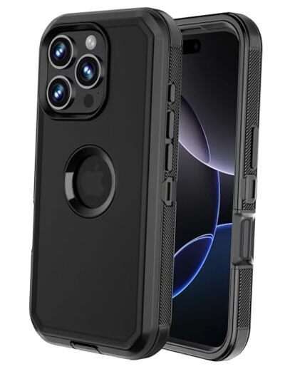 for iPhone 16 Pro Case Heavy Duty Strong Shockproof Port Protection Black