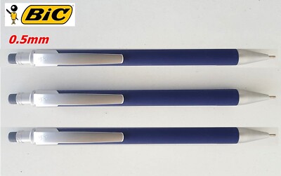 3x BIC Rondo Style Mechanical Pencil Retractable with Rubber - Barrel/Lead 0.5mm