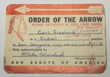 Boy Scout OA Membership Card Lodge  San Gorgonio 298 California 1968  RC6