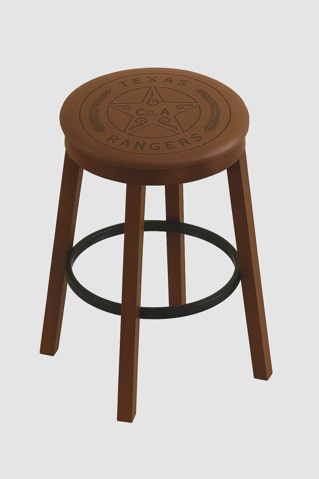 Taburete de bar de madera espresso Texas Rangers - cuero occidental - decoración policial Foto 2 de 4