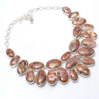 Mexican Laguna Lace Handmade Gemstone Big Necklace Jewelry 115 Gms LV-1241