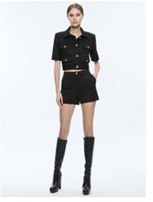 ALICE OLIVIA Elle Rib-Knit Cropped Short-Sleeve Jacket NWT Size 14