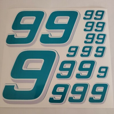 DEFECTS Teal w/ White Silver #9's  Racing Numbers Vinyl Decal Sheet 1/10 boxD
