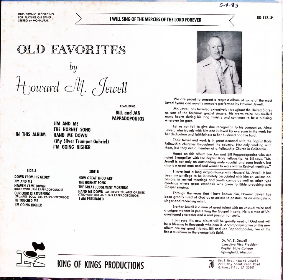 HOWARD JEWELL OLD FAVORITES GAINESVILLE GA GOSPEL GOSPEL VG VINYL LP 218-99 - Imagem 2 de 4