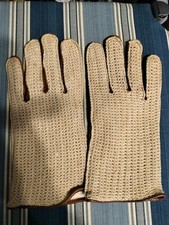 Vintage British Canda Real Leather Driving Gloves Size M Brown,Cotton Crochet