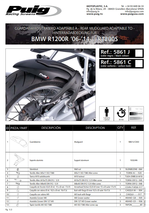 Guardabarros Puig Hugger negro mate BMW R1200 S 06 - 08 / R1200 R 06 - 14 Foto 3 de 4