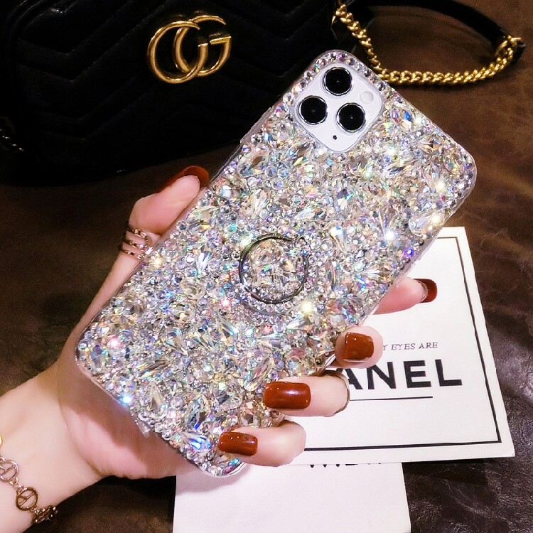For iPhone 16 15 14 12 13 Pro Max Bling Rhinestone Phone Case with Ring ...
