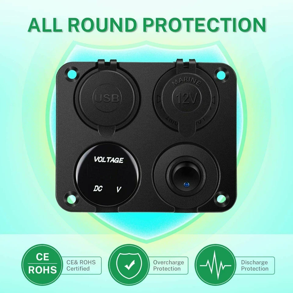 Cargador de enchufe USB doble de 4 velocidades 1 panel voltímetro LED + toma de corriente de 12 V coche barco Foto 3 de 4