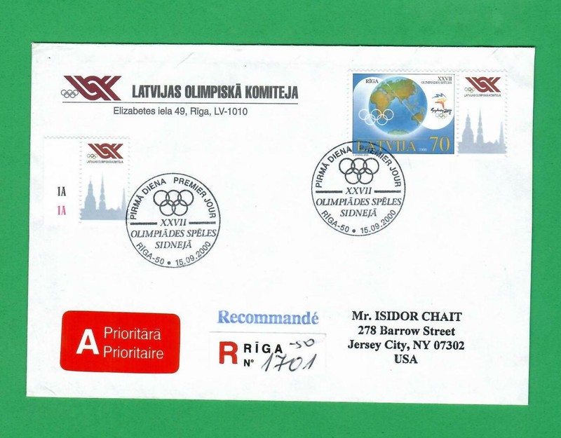 LATVIA LETTLAND R. ENVELOPE OLYMPIC GAMES USED RIGA TO JERSEY CITY 2000s 2025