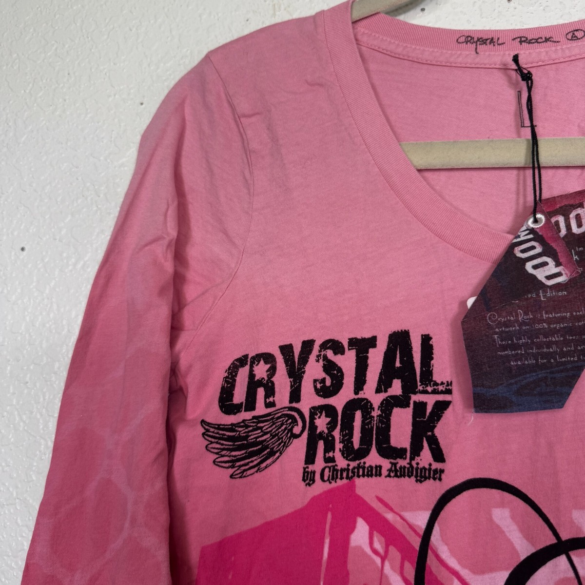 Christian Audigier Crystal Rock Y2K Shirt Women Large Rocker Girl 