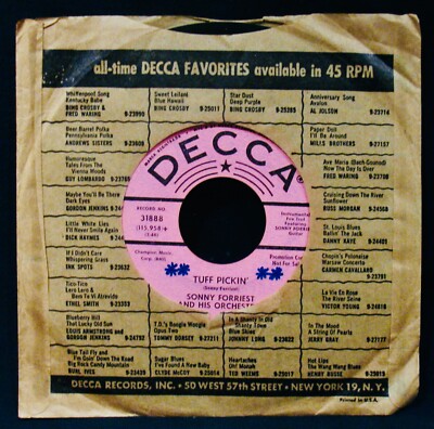 SONNY FORRIEST: Tuff Pickin' + I Got A Woman~Funk Promo 45 w/sleeve~DECCA #31888