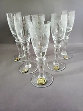 6 BOHEMIA CRYSTAL CRYSTALEX THISTLE PATTERN CORDIAL GLASSES 4 7/8" TALL LABELS