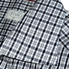 ETON Slim Fit Dress Sport Shirt Mens Sz 39 Medium Gray Beige Plaid Button Front