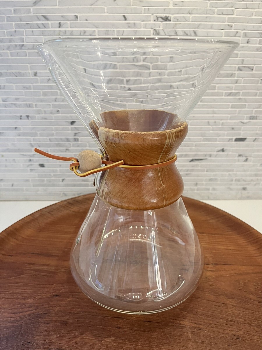 Vintage CHEMEX POUR OVER COFFEE MAKER Green Stamp Cup Wood
