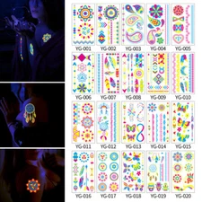 Face Fluorescent Tattoo Stickers Glow Under UV Light Neon Party Bar