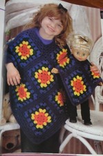 Rainbow Poncho Set; child's CQE-181 vintage crochet pattern