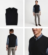 Peter Millar NWT V-Neck Sweater Vest Size Large In Solid Black Merino Wool Blend