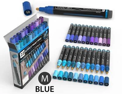 TOOLI-ART 22 Acrylic Paint Pens (BLUES & PURPLES) Pro Color Series Set (3mm MEDIUM)