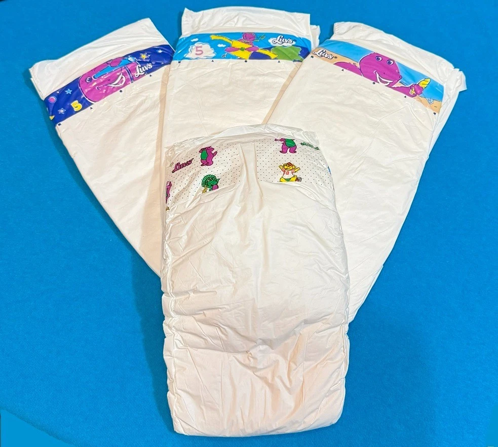 (4) Vintage Luvs PLASTIC Diapers Size 5 **FULL BARNEY SET** (1) 1998 + (3) 2000
Opens in a new windo