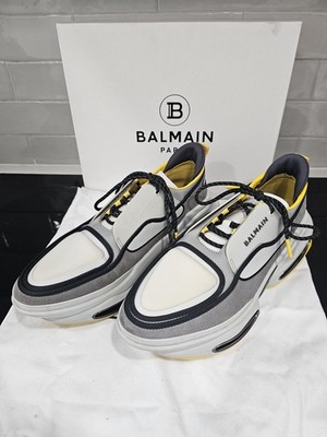 Balmain B-Bold Grey & Yellow Sneakers Low Trainers Shoes Size EU 45 US 12 w/Bag