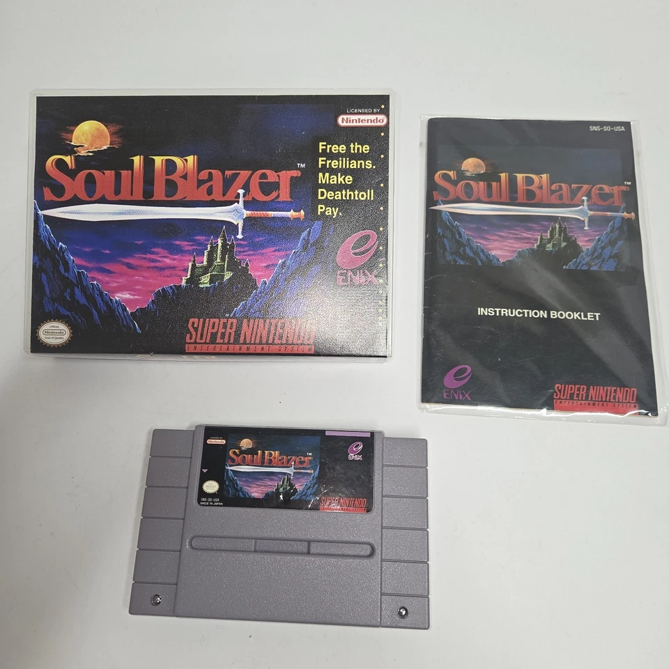 1992 vintage Super Nintendo SOUL BLAZER video game CIB Enix SNES jrpg COMPLETE ! - Image 3 of 4