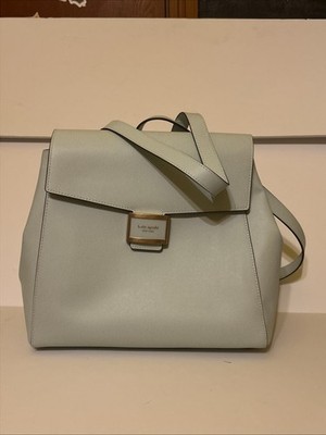 NWT$398 Kate Spade Katy Backpack Medium Flap Leather Crystal Blue greenish faded