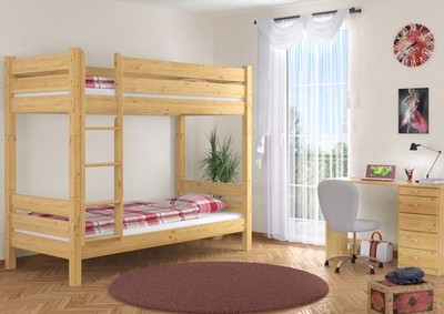 Etagenbett robust 90x200 Nische 100 Stockbett Zubehör wählbar Kiefer massiv