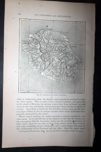 Reclus 1873 Antique Map. Ravines in the Craters of Reunion