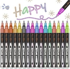 16 Colors Double Line Markers Outline Pens, Squiggles Shimmer Outline Marker Set