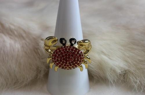 Kate Spade Gold Tone Crab Ring with Red Rhinestones - Size 8.5