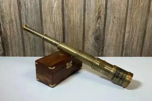 TELESCOPIO MARINO VICTORIANO ANTIGUO VINTAGE DE LATÓN 20" CON CAJA DE MADERA ESPÍA - Imagen 4 de 8