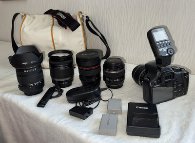 Canaon DSLR-Komplettset  EOS 450D + Objektiv+ 4 Objektive+ Zubehörpaket